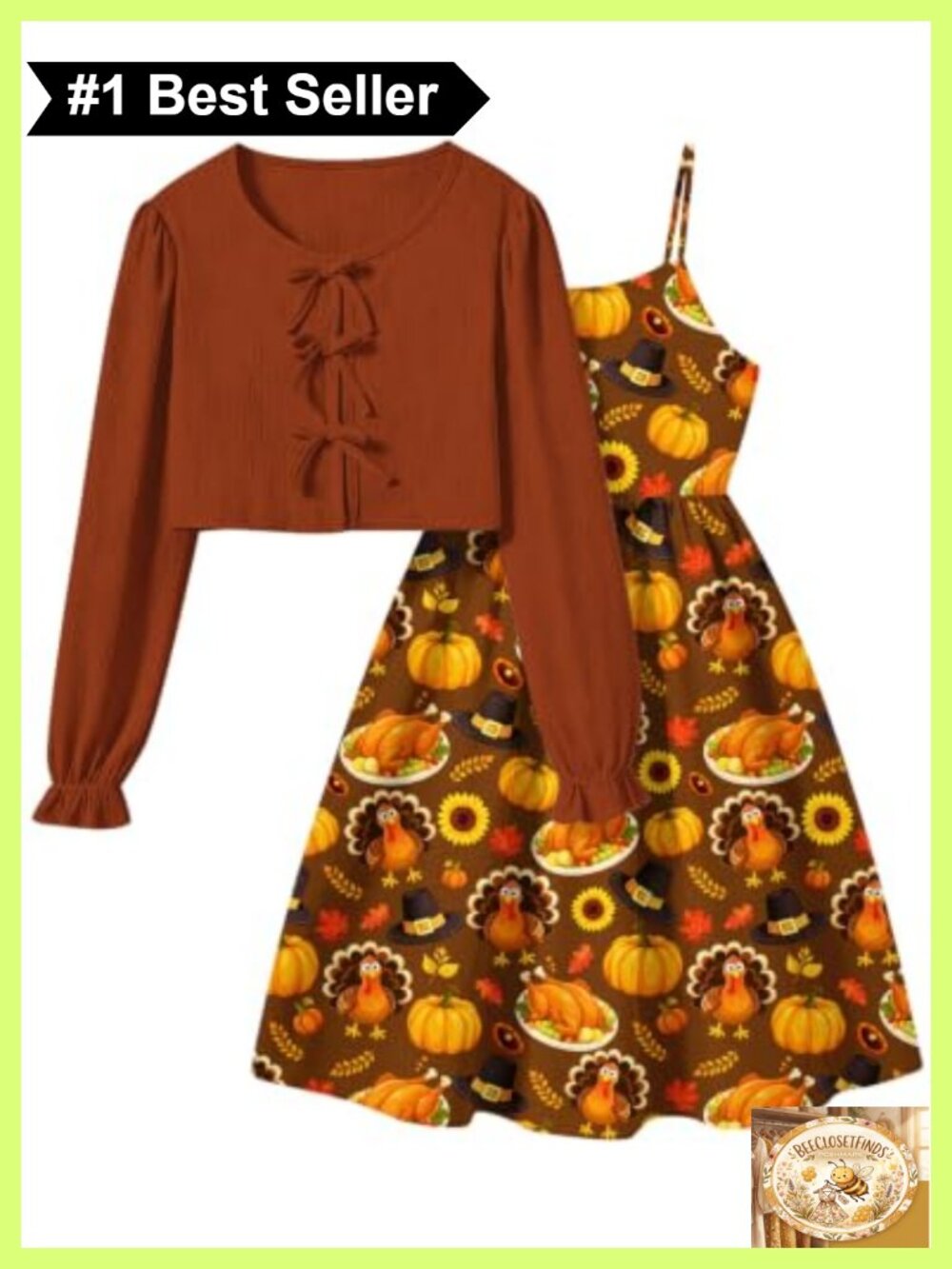 Girls 2-Piece Dress and Cardigan Set Long Sleeve A-Line Bow Detail